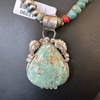 Womens Green Royston Turquoise Pendant Navajo Sterling Silver Necklace 12290