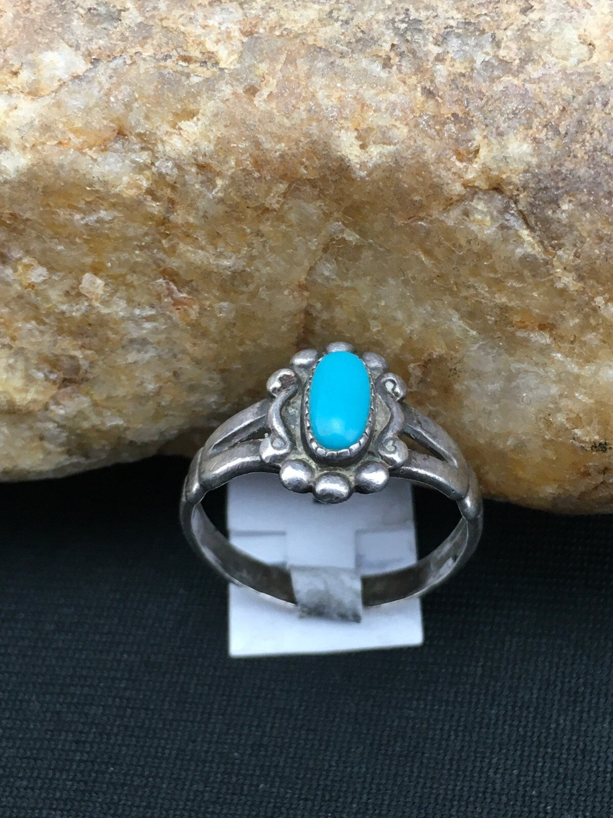 Native American Blue Turquoise Navajo Sterling Silver Ring Size 5.75 04447