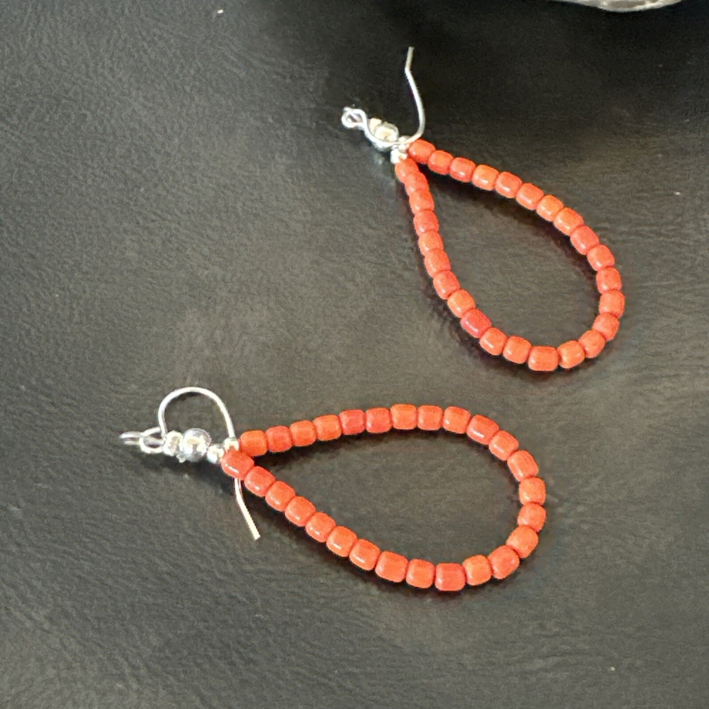 Red Coral Southwestern Sterling Silver Earrings 2” 18837