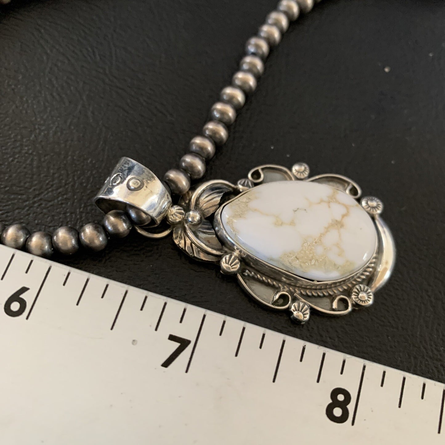 Men White Buffalo Turquoise Pendant Sterling Silver Beads Necklace 12665N