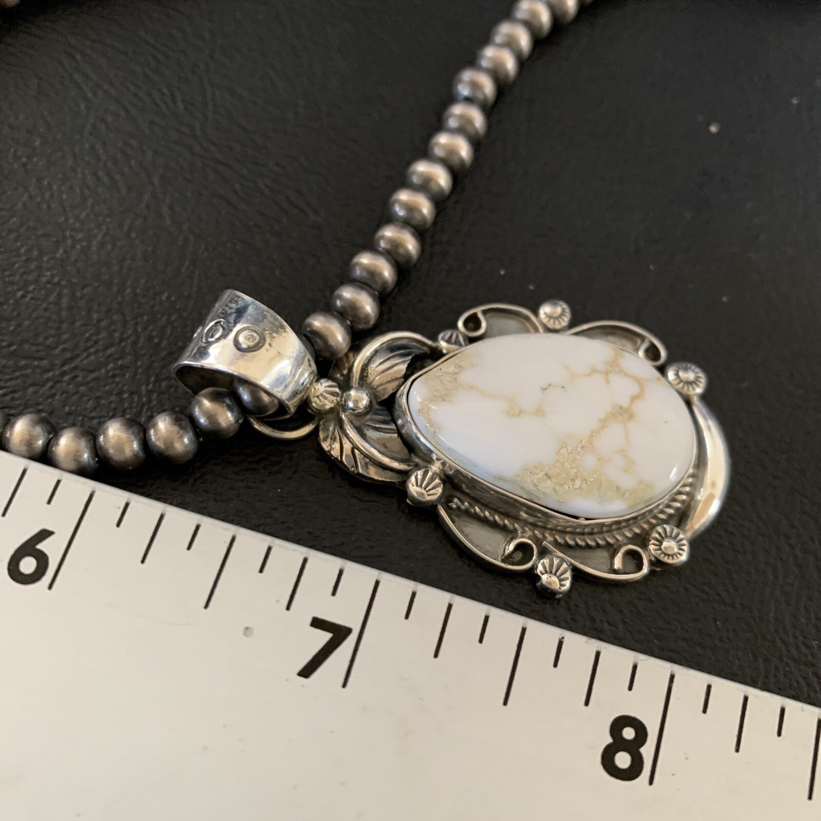 Men White Buffalo Turquoise Pendant Sterling Silver Beads Necklace 12665N