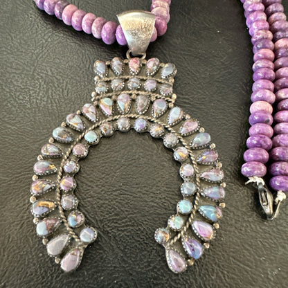 Old Pawn Purple Spiny Naja Sterling Silver Purple Stone Necklace 16” 19769