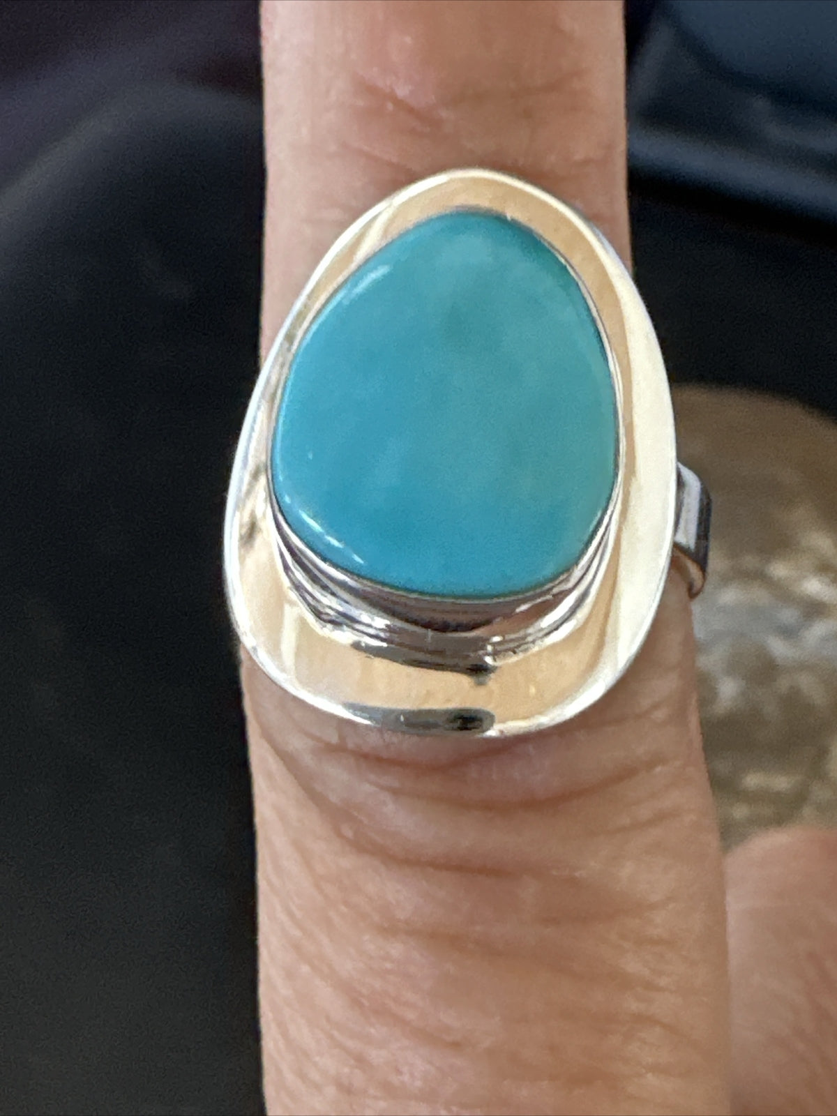 WoMens Sterling Silver Blue Kingman Turquoise Ring Size 7.5 17684