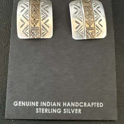 Old Pawn Navajo Stamped  12K Gold Sterling Silver Native American Earrings 19090