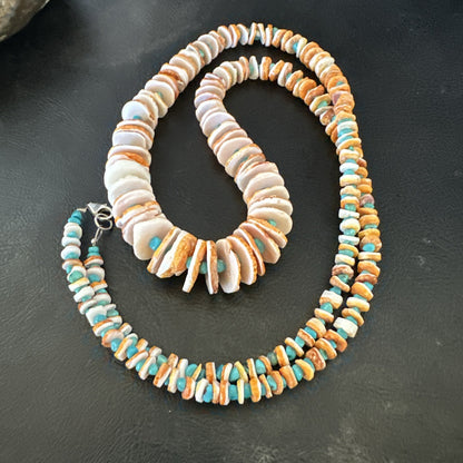 Blue Turquoise Orange Spiny Oyster Santo Domingo Necklace 30”17758