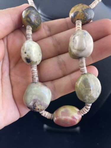 Native American Chunky Sterling Necklace Faceted Jasper Turquoise 17" 10077
