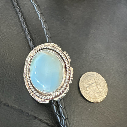 Mens Blue Dry Creek Turquoise Navajo Sterling Silver Bolo Tie 19054