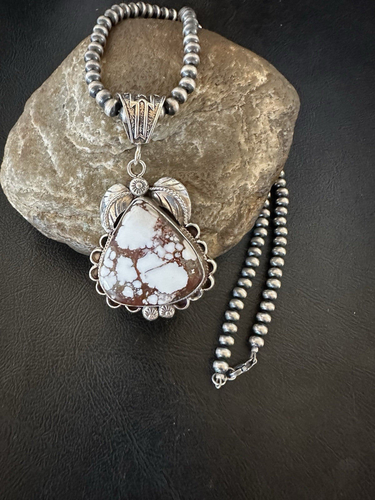 Navajo Pearls Sterling Silver Wild Crazy Horse Turquoise Necklace Pendant 19391