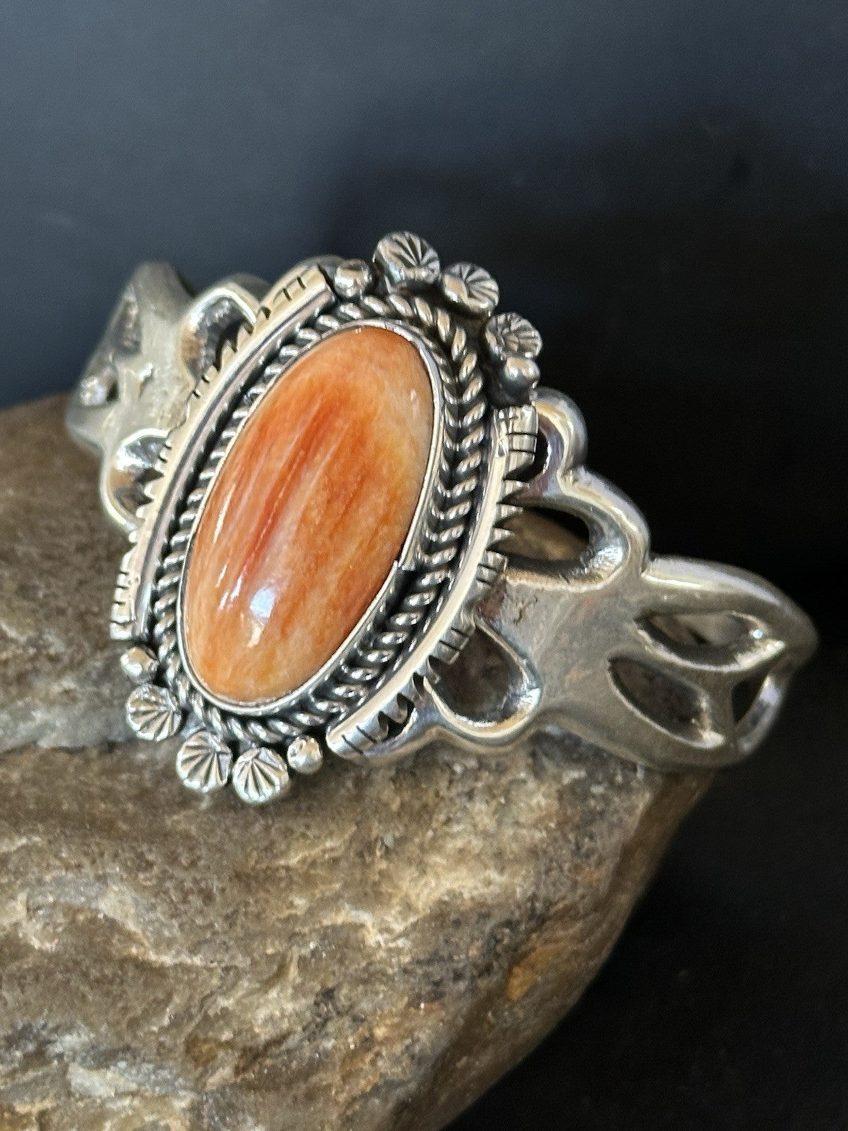 WoMens Tufa Orange Spiny Oyster Navajo Sterling Silver Cuff Bracelet 7.7" 19455