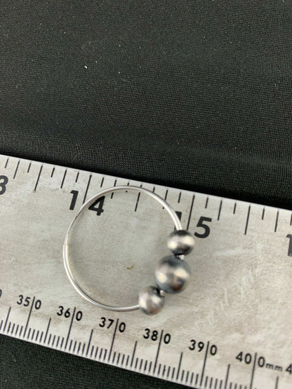 Native American Indian Navajo Sterling Silver Beads Hoop Earrings 03755