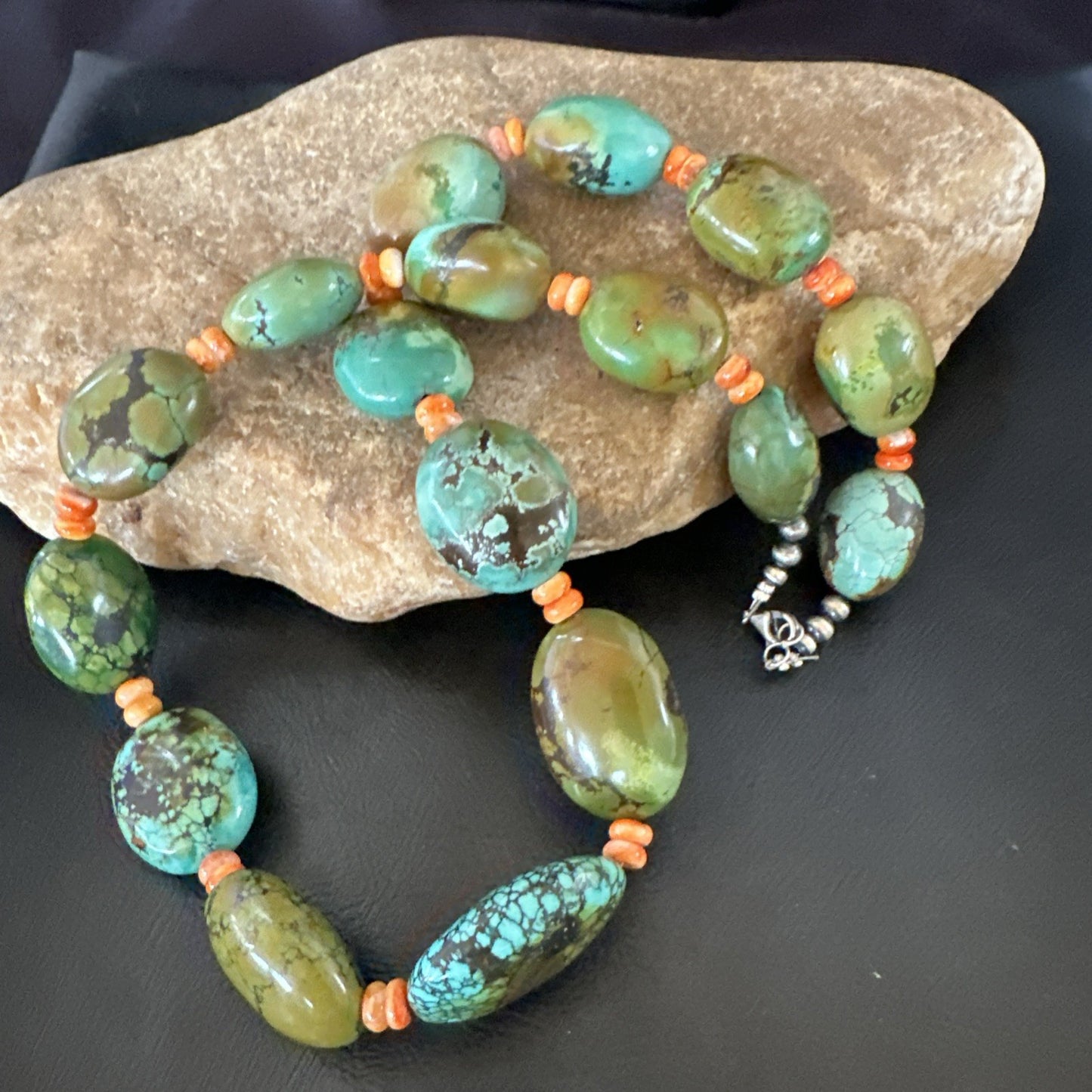 Blue Green Turquoise Spiny Chunky Navajo Sterling Silver Necklace 22” 19253