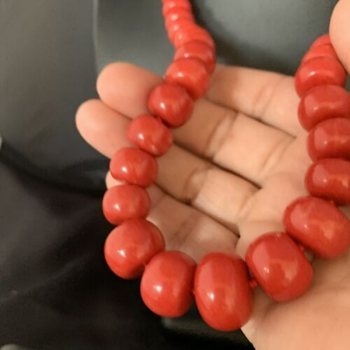 Navajo Graduated Bamboo Coral Strand Necklace Sterling Silver 23" 13521