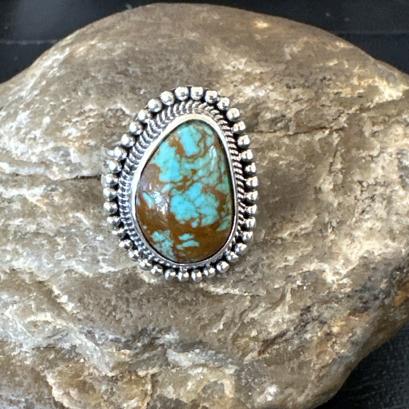 Blue Turquoise #8 Navajo Sterling Silver  Ring Size 8 18828