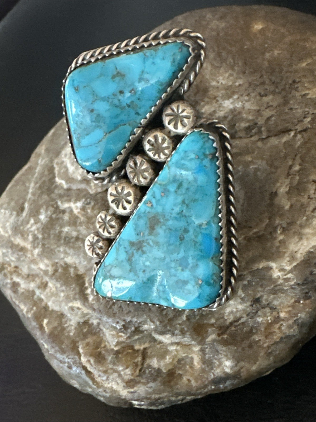 Navajo Blue Turquoise Ring MultiStone Cluster Sz 8 19802