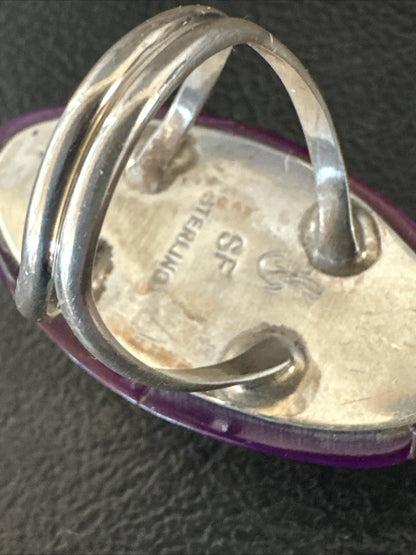 Beautiful Purple Sugilite Navajo Ring Inlay Sz 7.5 19813