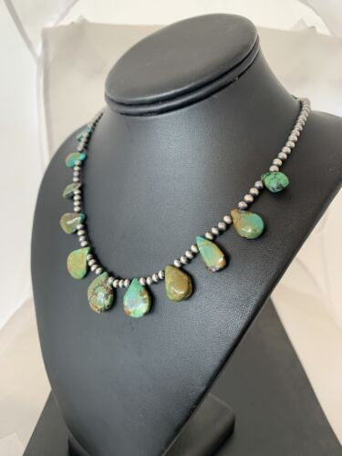 Navajo Pearls Necklace Sterling Silver & Royston Turquoise 483