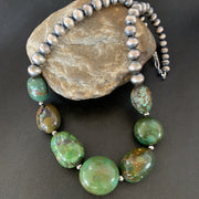 Chunky Navajo Spider Web Green Turquoise Necklace 20" | Sterling Silver | Authentic Native American Handmade | 11762