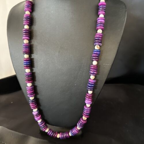 Navajo Purple Sugilite Bead Jasper Necklace Sterling Silver 27" 15346