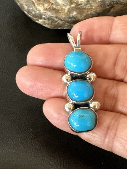 Robin Egg Turquoise 3 Stone Navajo Sterling Silver Cluster Pendant 18337