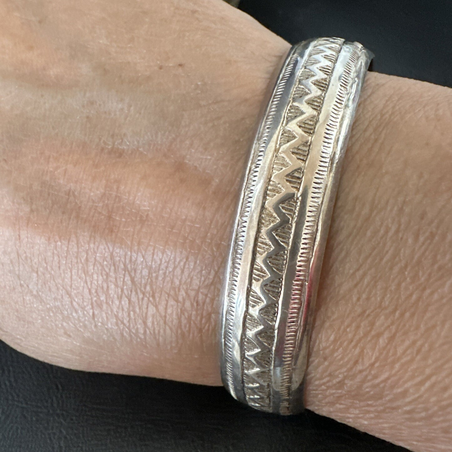 Stamped Cuff Bracelet Native American Navajo Sterling Silver 18120
