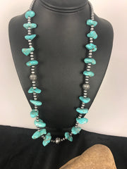Kingman Turquoise Bead Navajo Pearls Santo Domingo Necklace | Authentic Native American Handmade | 08348