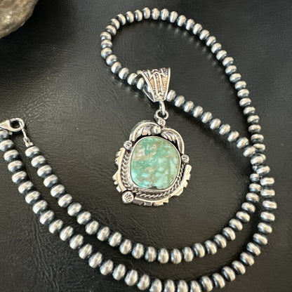 WoMens Navajo Sterling Silver  Green Royston Turquoise Necklace Pendant 19365