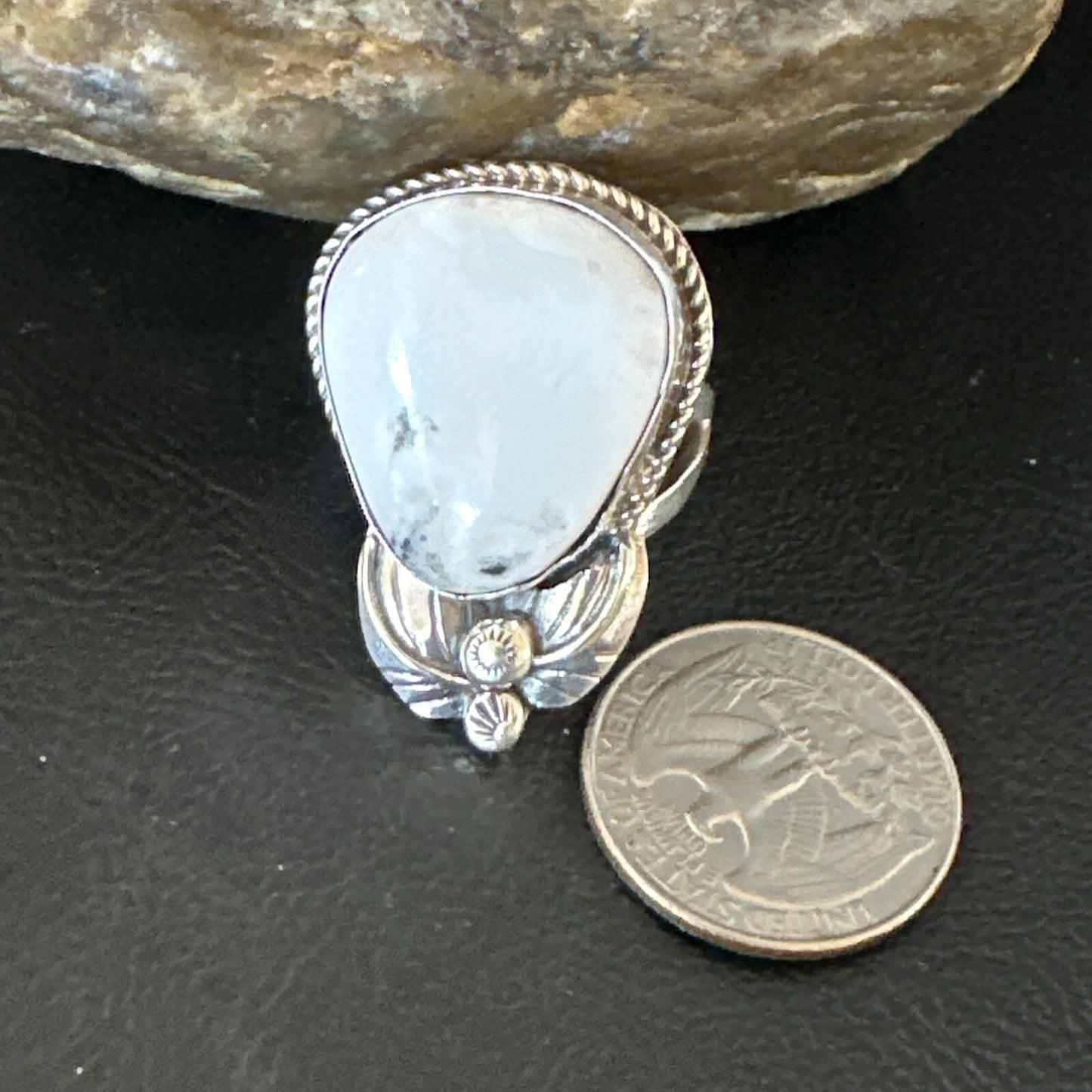 Mens Womens White Buffalo Turquoise Navajo Sterling Silver Ring Size 9 18100