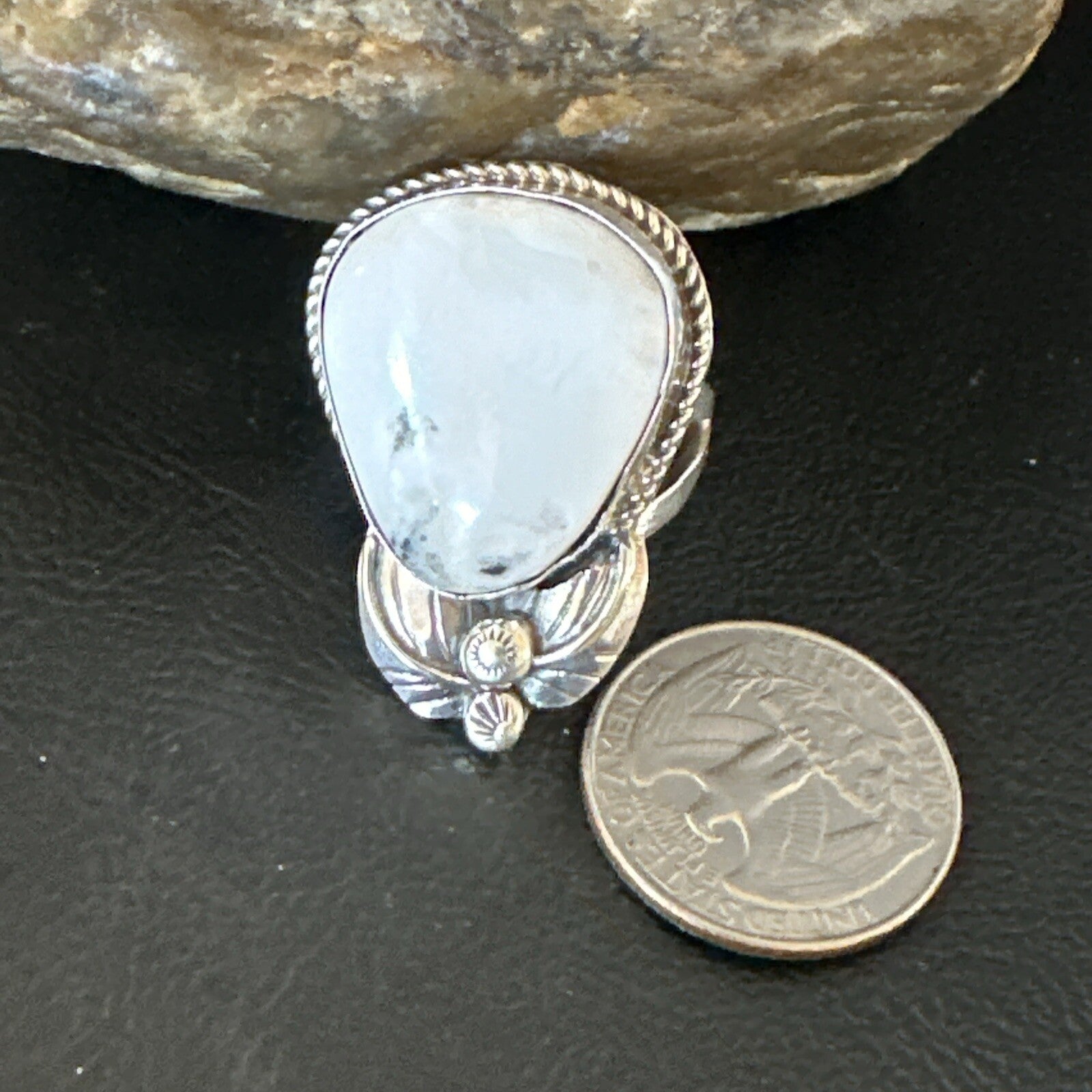 Mens Womens White Buffalo Turquoise Navajo Sterling Silver Ring Size 9 18100