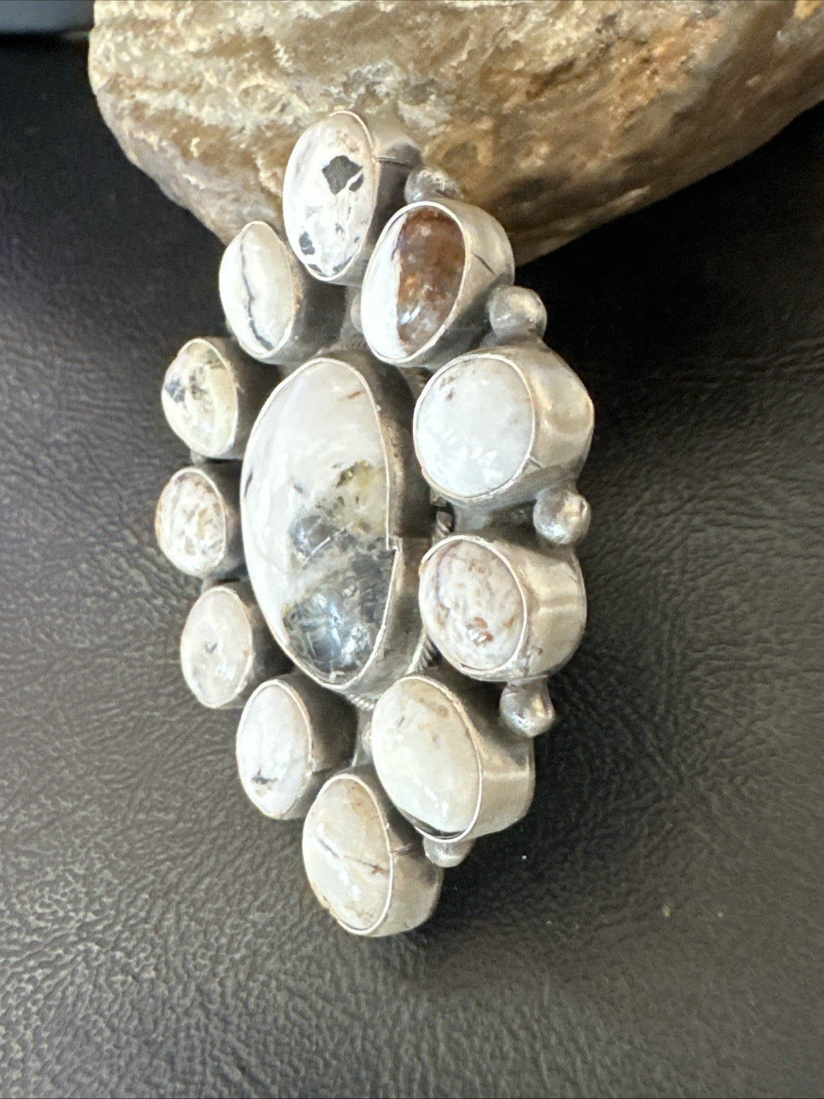 XXL White Buffalo Turquoise Navajo Sterling Silver Cluster Ring Size 8 19275