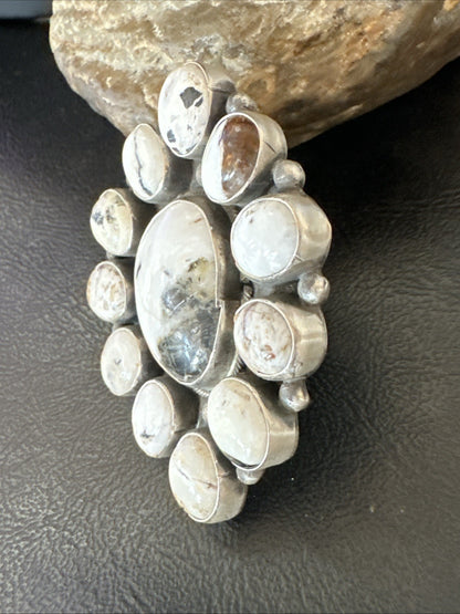 XXL White Buffalo Turquoise Navajo Sterling Silver Cluster Ring Size 8 19275