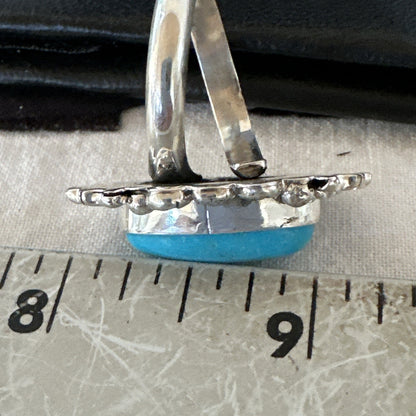 Yazzie Handmade Navajo Sterling Silver  Blue Kingman Turquoise Ring Sz 8.5 19627
