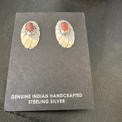 Old Pawn Native Navajo Sterling Purple Spiny Oyster Stamped Earrings 19098
