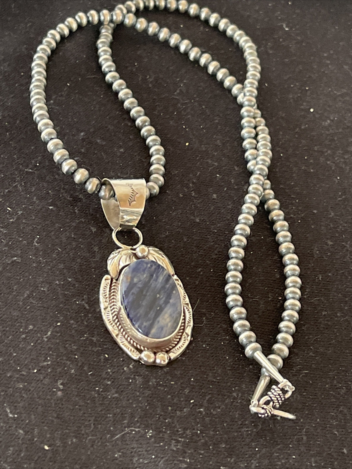 Mens Lapis Lazuli Pendant Sterling Silver Beads Necklace 1210