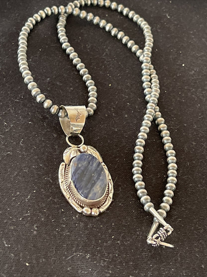 Mens Lapis Lazuli Pendant Sterling Silver Beads Necklace 1210