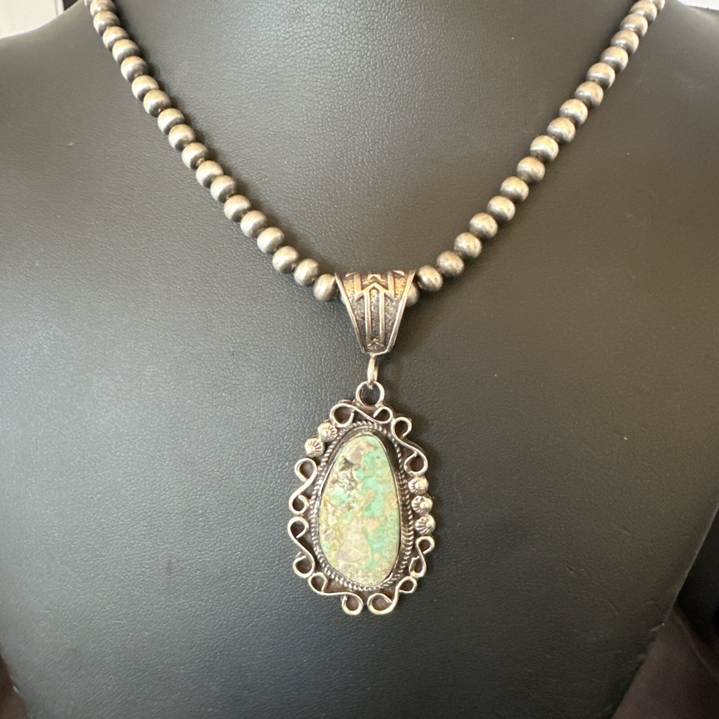 Mens Women Navajo Sterling Silver Green Royston Turquoise Necklace Pendant 18682