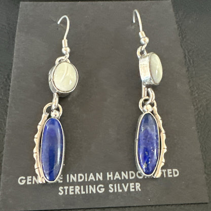 Navajo White MOP Blue Lapis Sterling Silver Dangle Earrings 18183