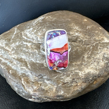 Blue Turquoise Spiny Oyster Southwestern Sterling Silver Ring Size 9 18542