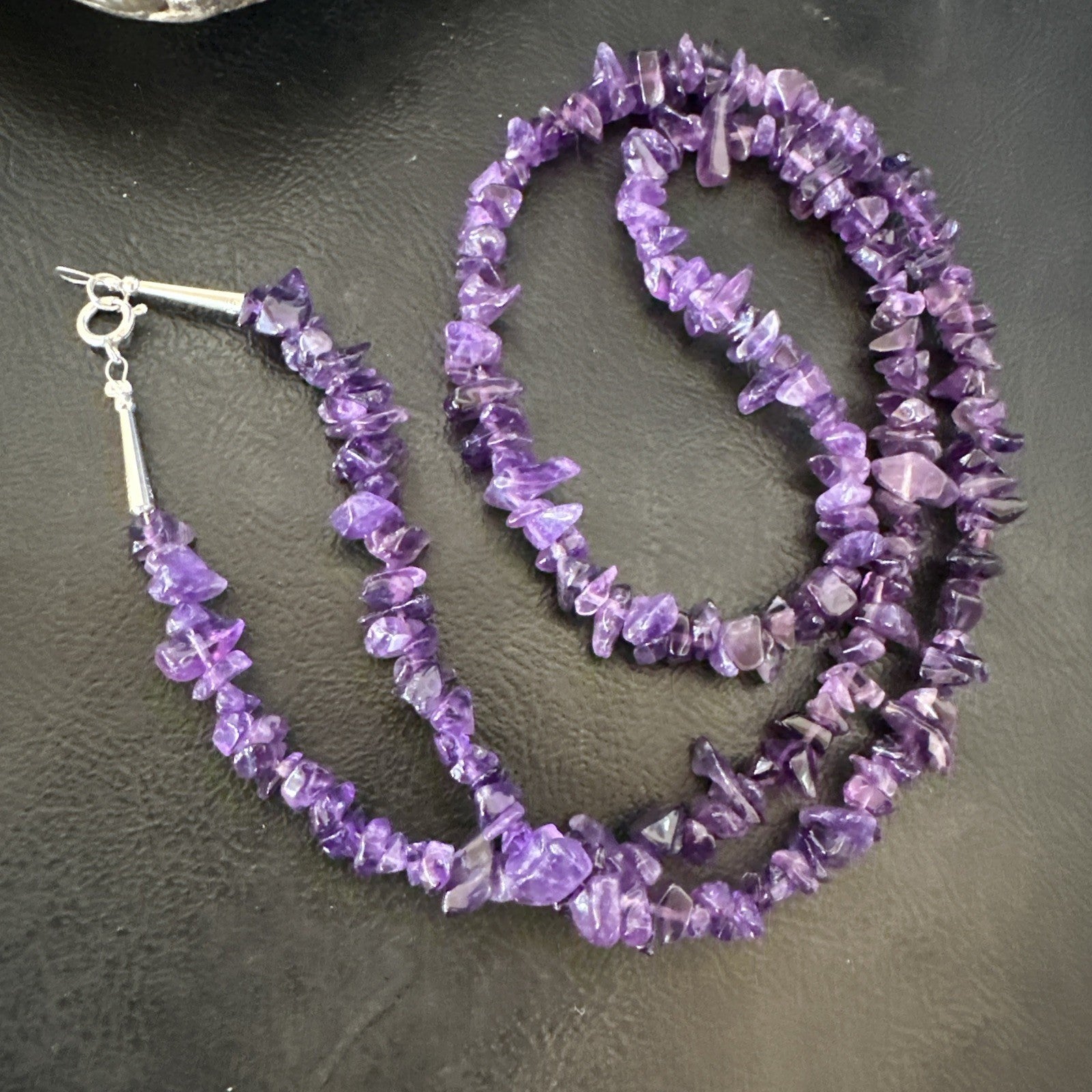 Purple Amethyst Southwestern Nugget Bead Sterling Silver Necklace 27” 19017