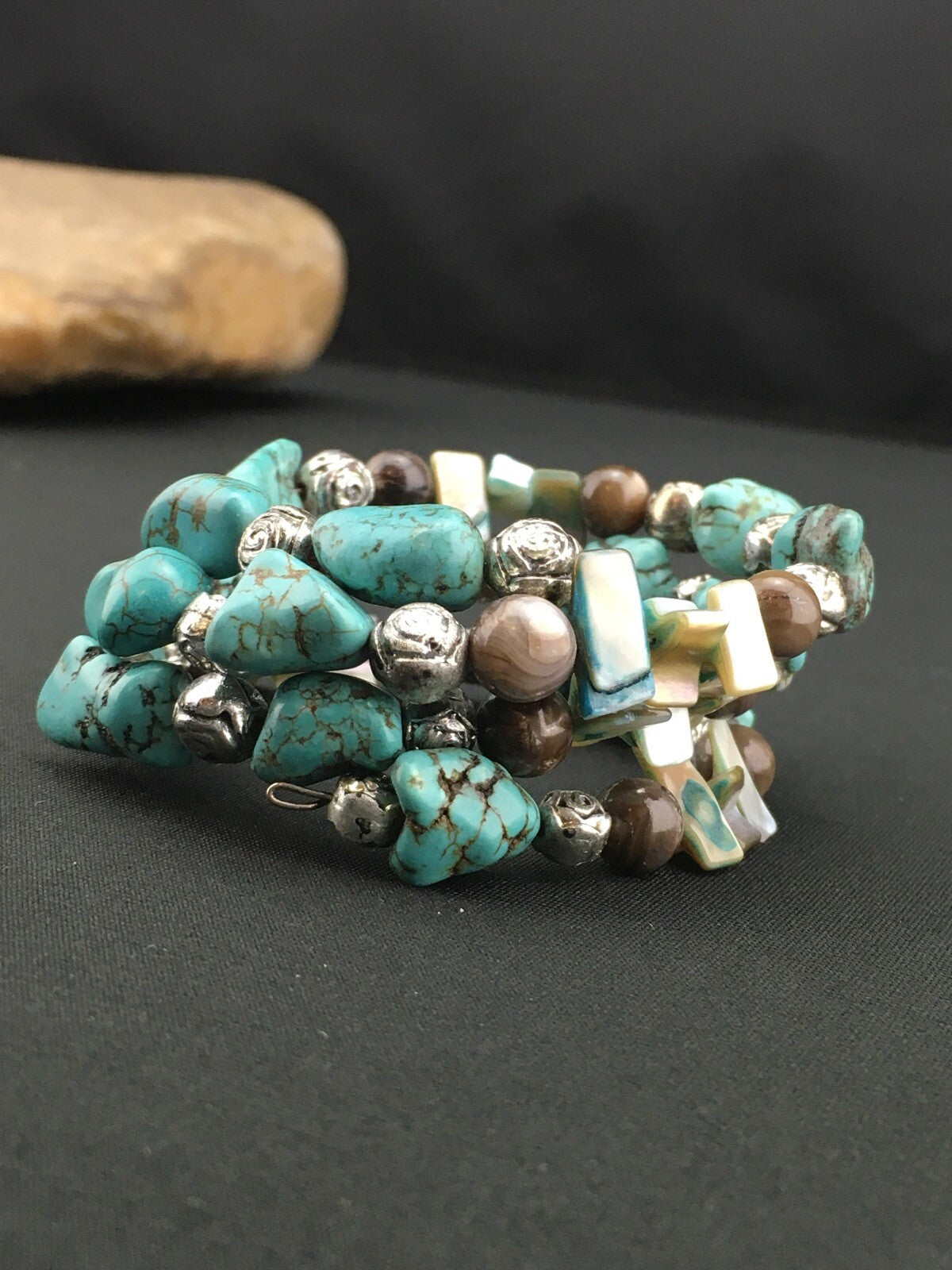 Blue Turquoise Navajo Stainless Steel Wire Bracelet 01318