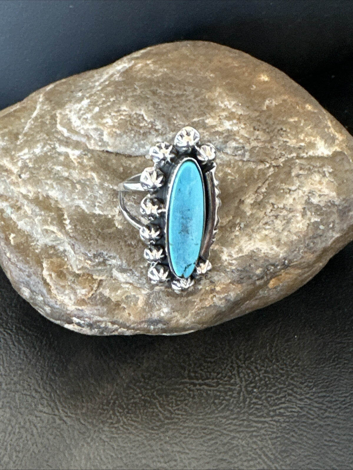 Blue Kingman Turquoise Native American Navajo Sterling Silver Ring Size 8 18634