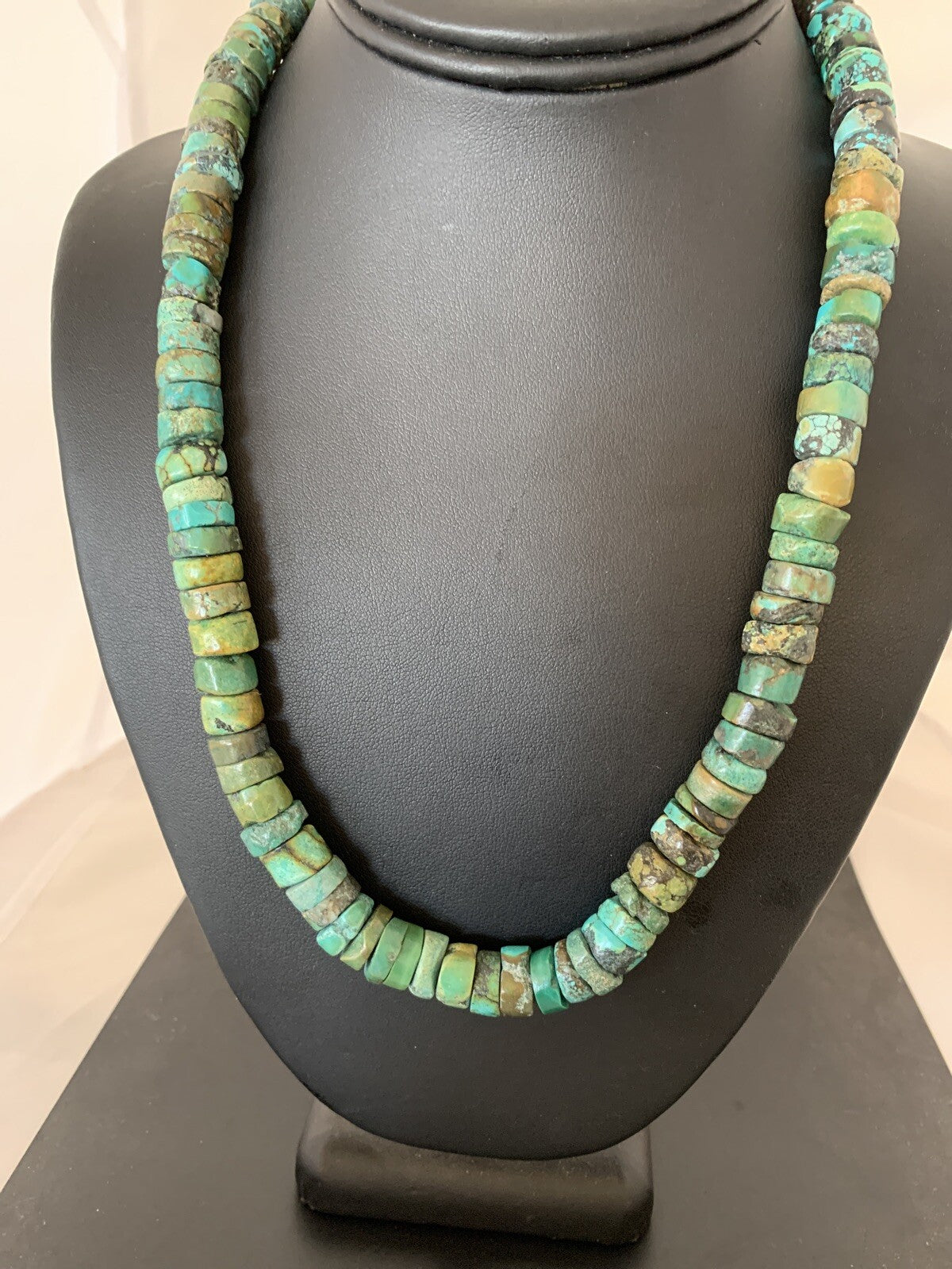 Native Navajo Sterling Silver Turquoise 10 mm Heishi Bead Necklace 369