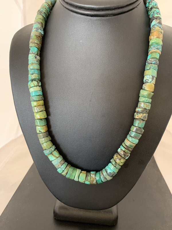 Navajo Turquoise 10mm Heishi Bead Necklace | Sterling Silver | Authentic Native American Handmade | 369