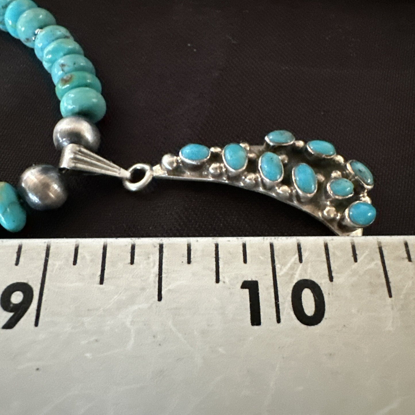 Mens Blue Turquoise Cluster Pendant Navajo Pearls Sterling Silver Necklace 17895