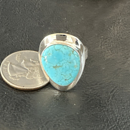 Blue Turquoise Spiny Oyster Southwestern Sterling Silver Ring Size 10 18532