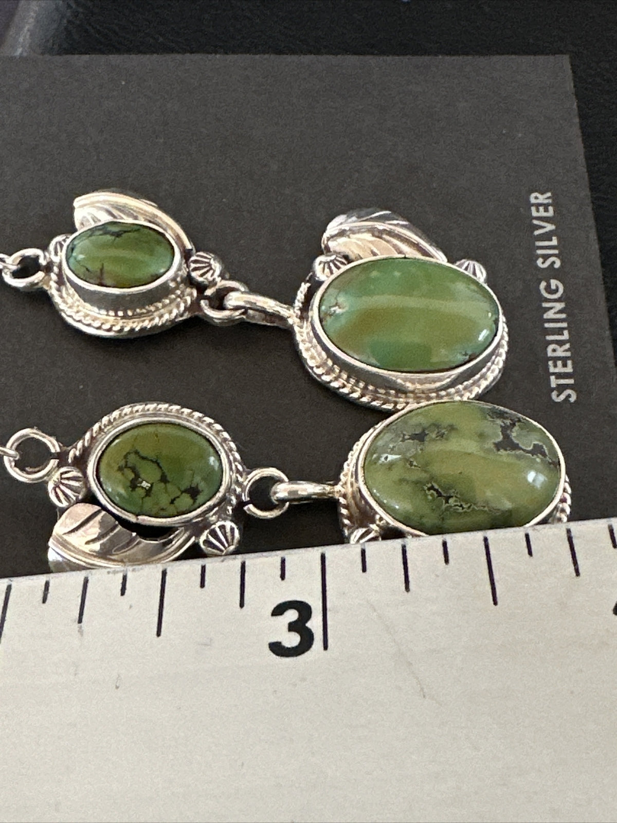 Native Navajo Green Turquoise Sterling Silver Dangle Earrings 2” 17699