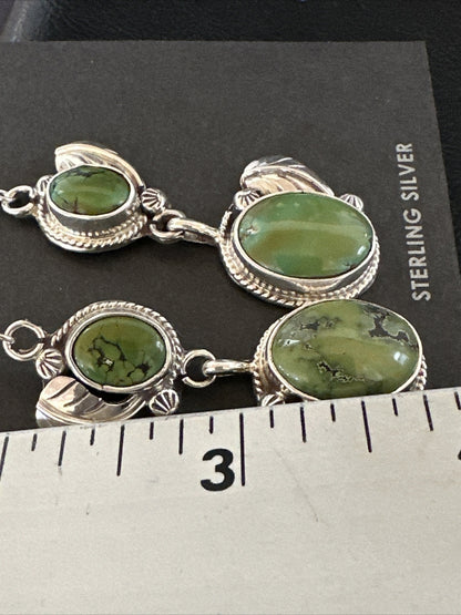 Native Navajo Green Turquoise Sterling Silver Dangle Earrings 2” 17699