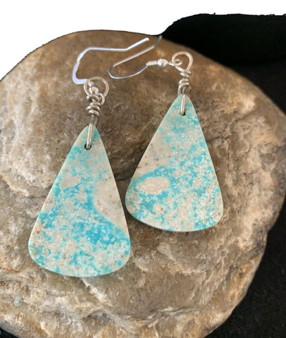 Navajo Slab Turquoise Sterling Silver Dangle Earrings 10125