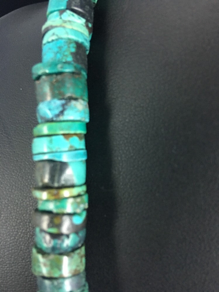 Turquoise Bead 8 mm Heishi Navajo Sterling Silver Necklace 20” 1135