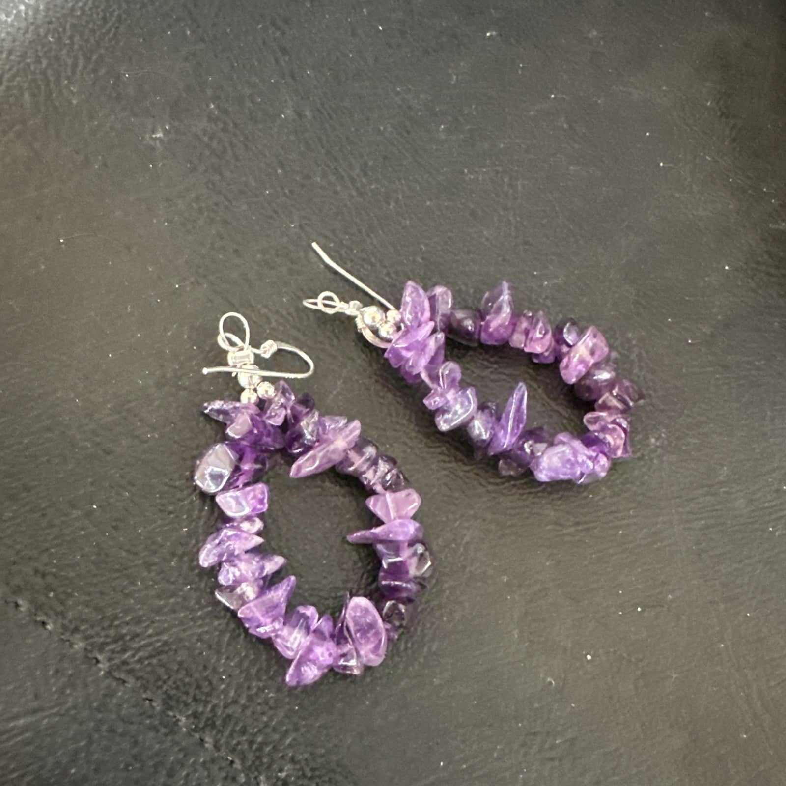 Purple Amethyst Nugget Bead Sterling Silver 1" Earrings 19019