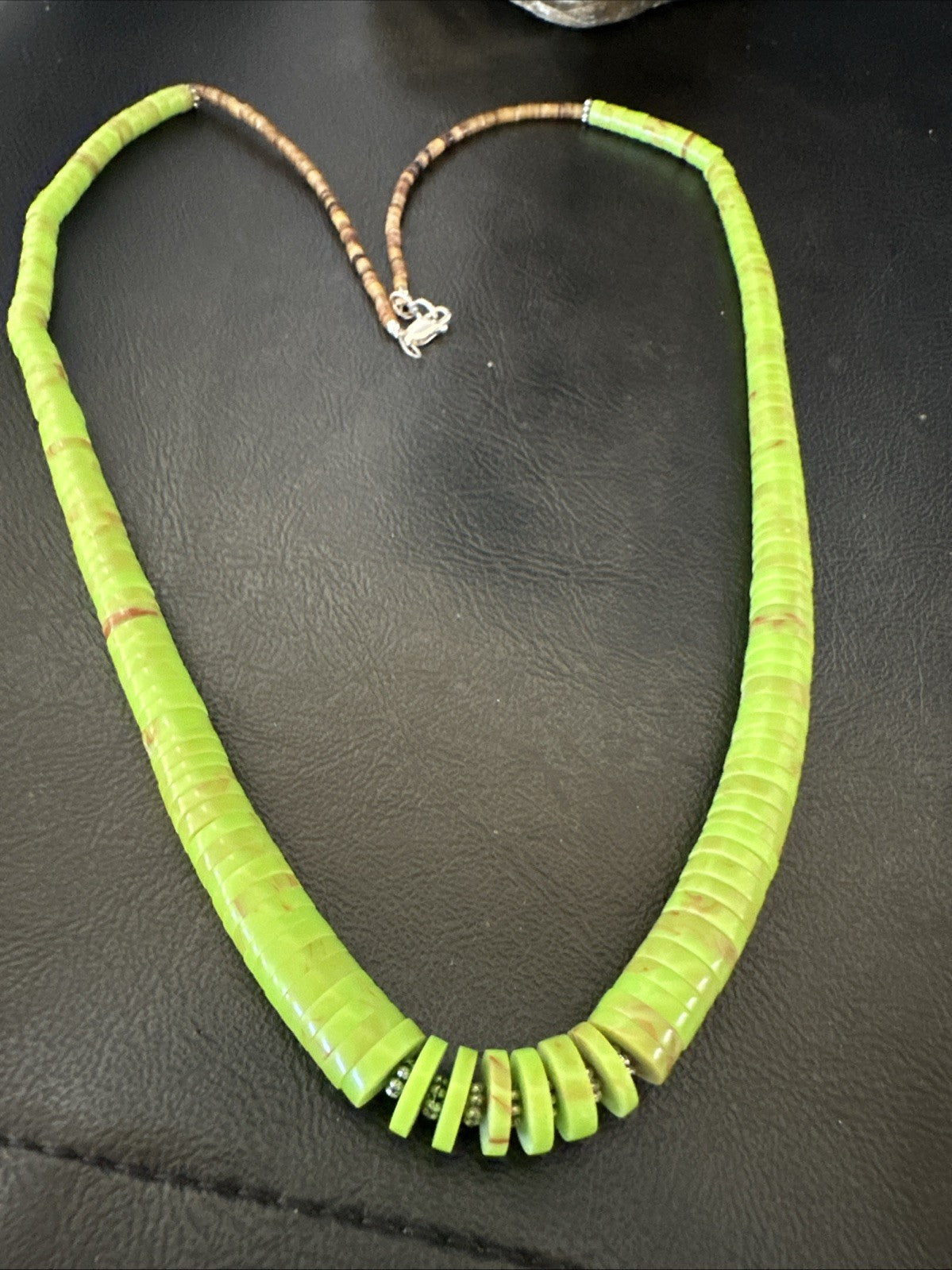 Green Gaspeite Stabilized Santo Domingo Sterling Silver Beads Necklace 24" 19456